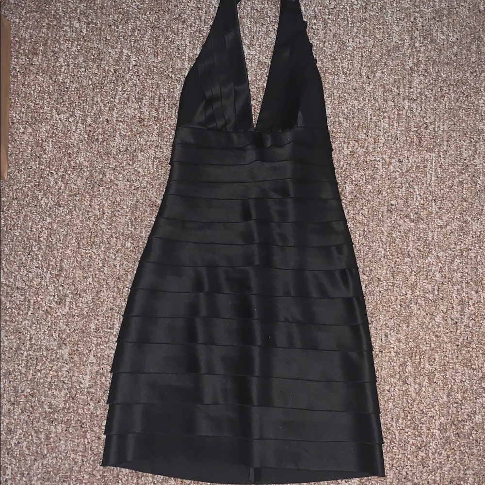 Black halter mini dress